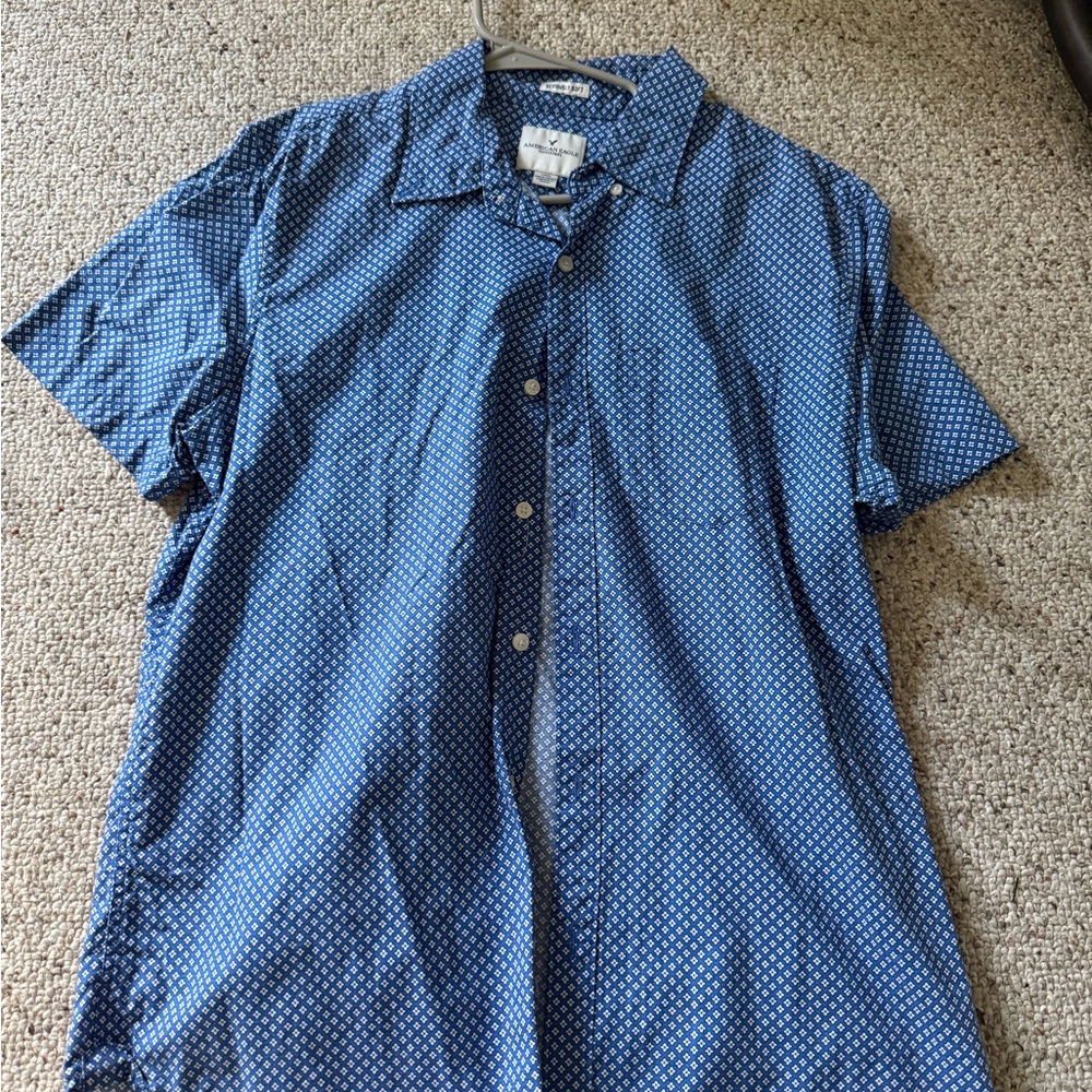 American Eagle Outfitters Blue Geometric Button Down Shirt